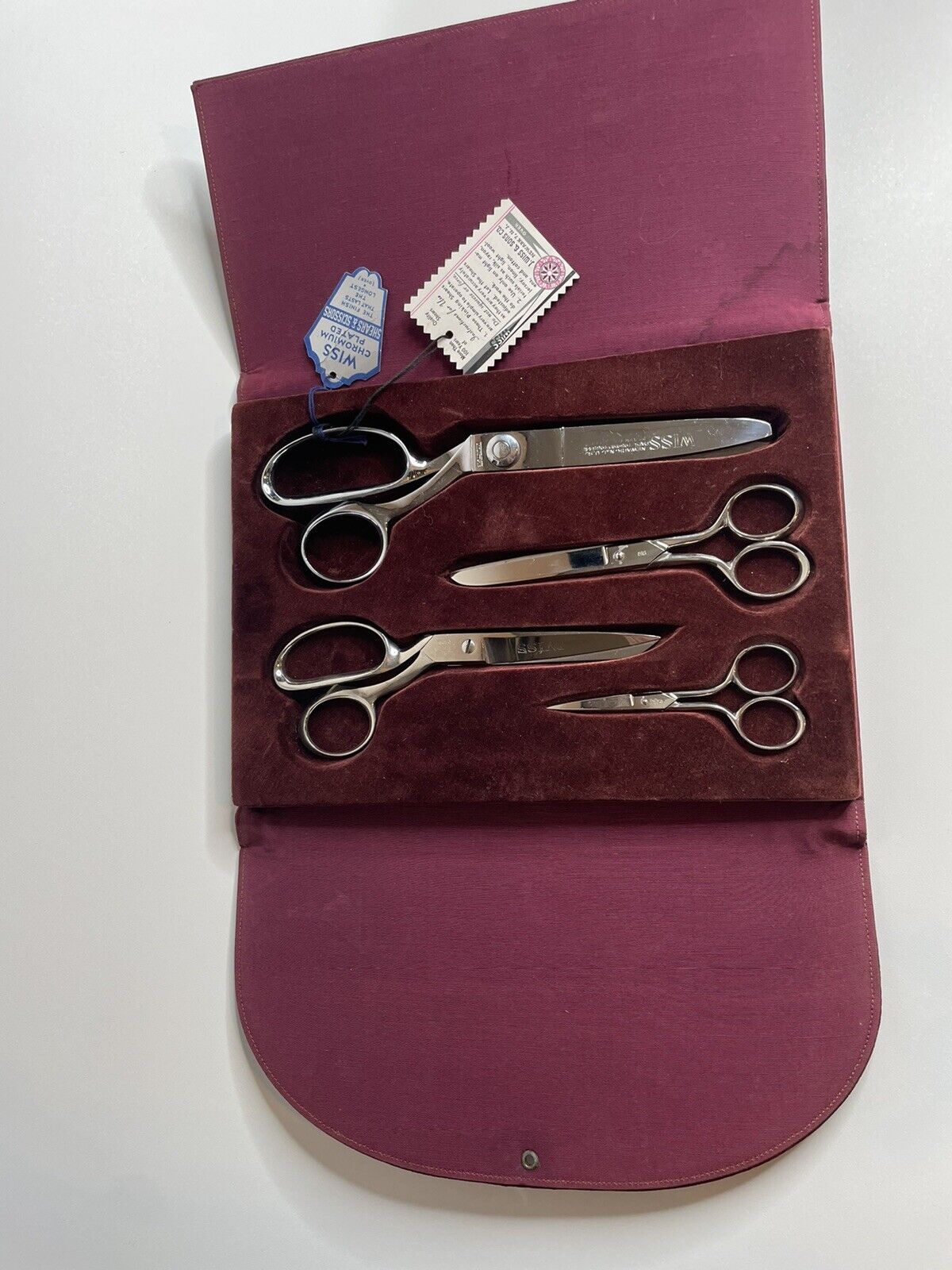 J. Wiss And Sons Vintage Scissors & Shears Set in Leather Case Made In USA
