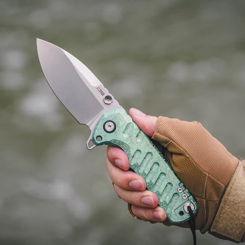 CJRB Tundra Framelock Folding Knife 3.75 S35VN Steel Blade Green Titanium Handle