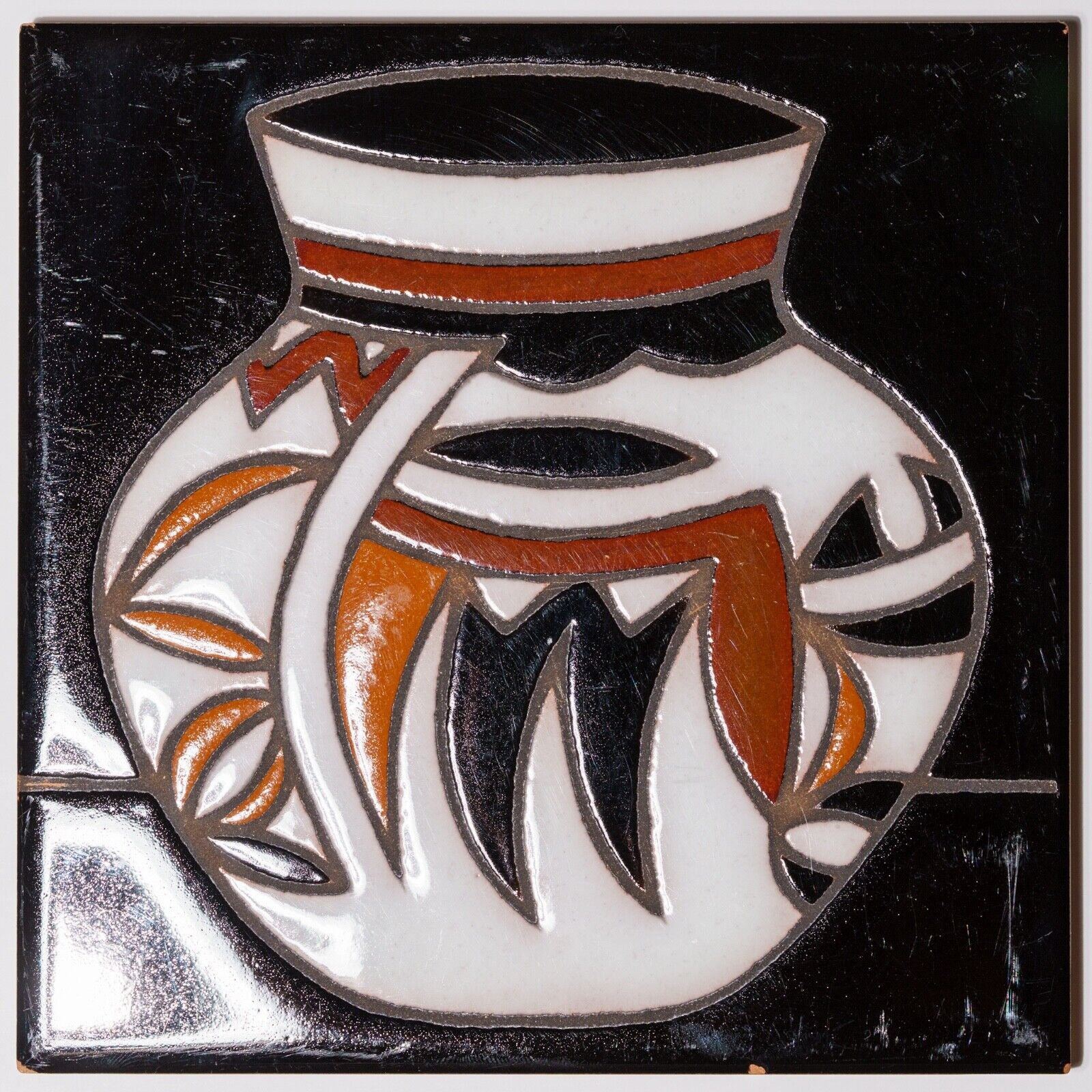 Hand painted Vintage Tile Trivet Arius Tyle Co Made In Italy 6x6 Lightning Pot