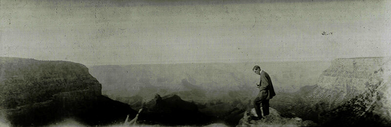 1906 Grand Canyon Panoramic Photo Negative Man Taking Notes Rim Grand Canyon
