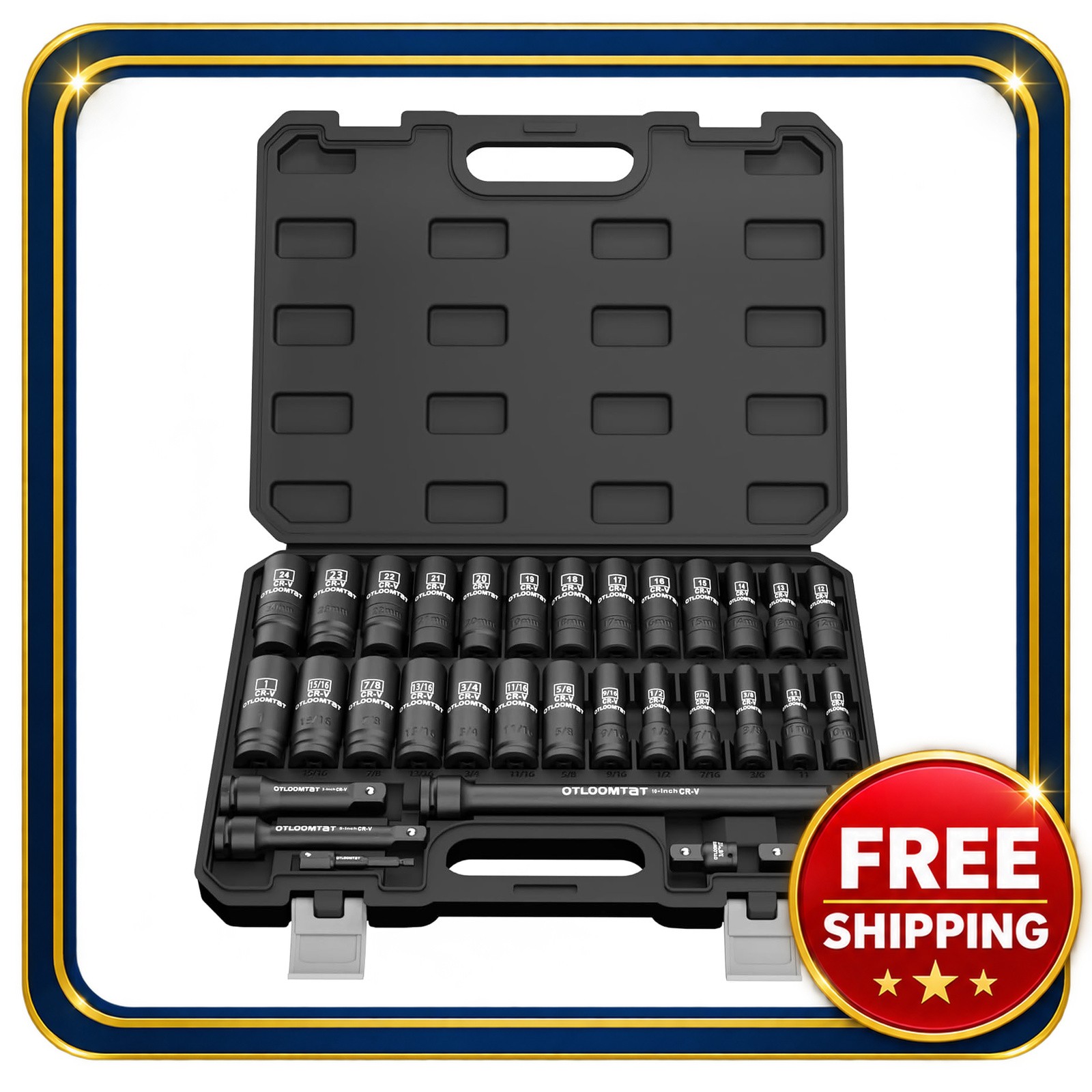 Impact Socket Set 32 Pieces 1/2 Inch Drive SAE Metric Deep Sockets