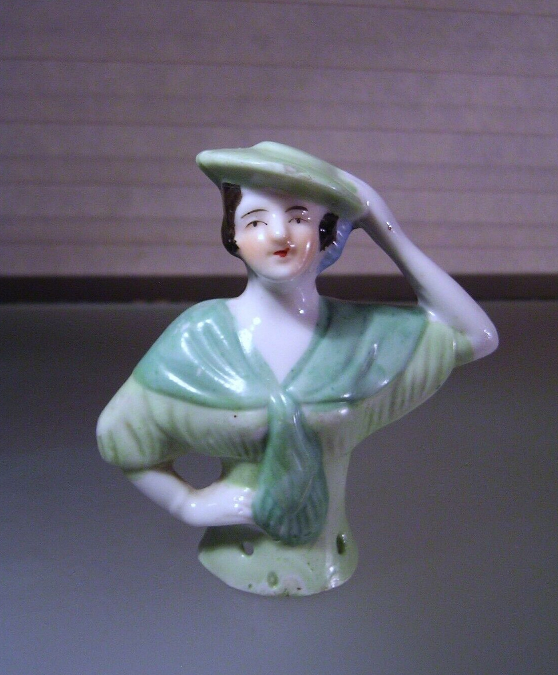 Vtg Antique Woman Green Porcelain Half Doll Art Deco Japan