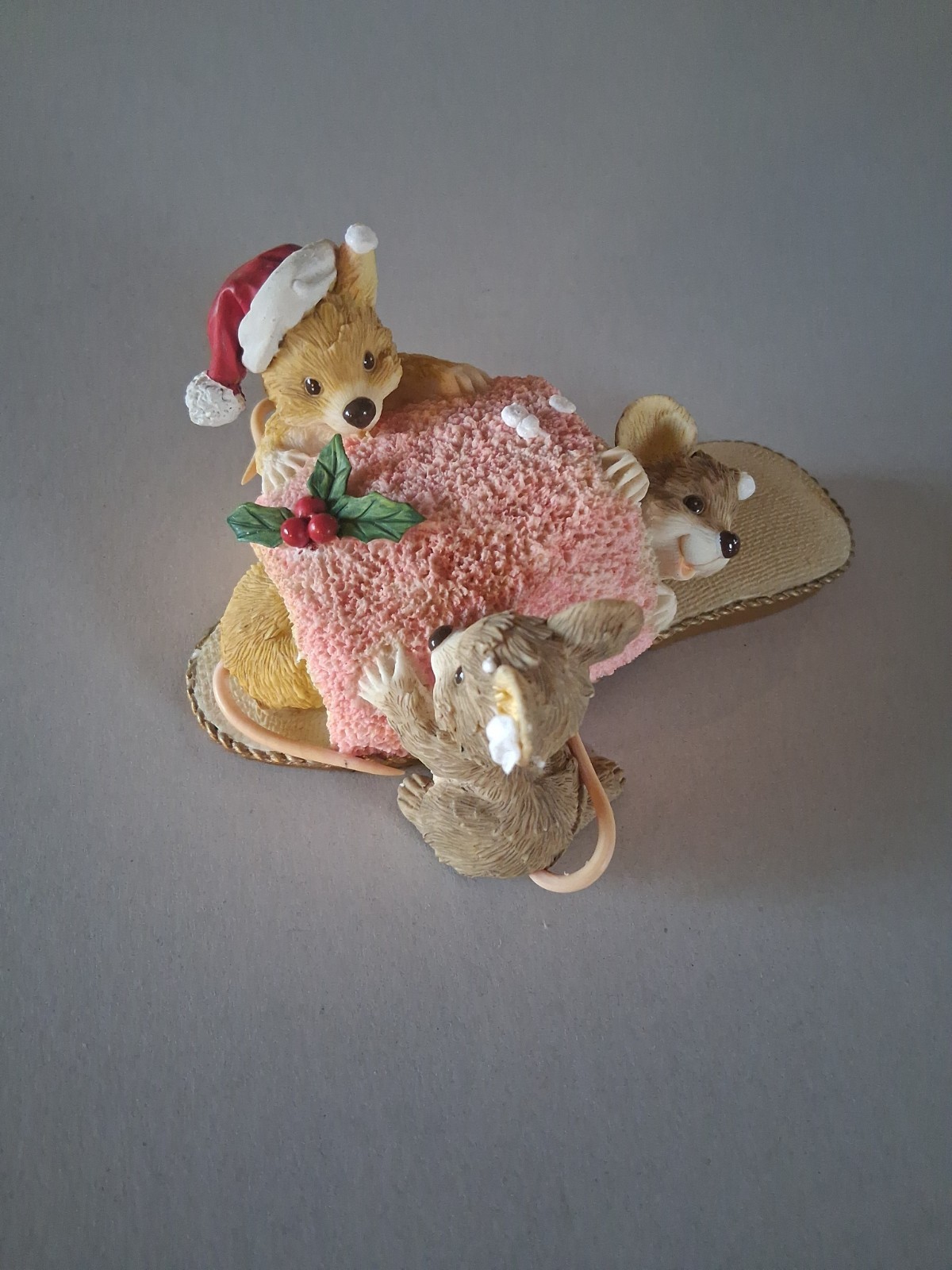 1995 Roman Inc Mice In A Slipper Figurine Holiday Christmas Unique Holly Vintage