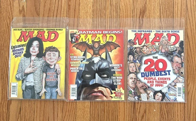 Lot of 3 Vintage MAD Magazines (1999-2005) - Batman Begins, Michael Jackson