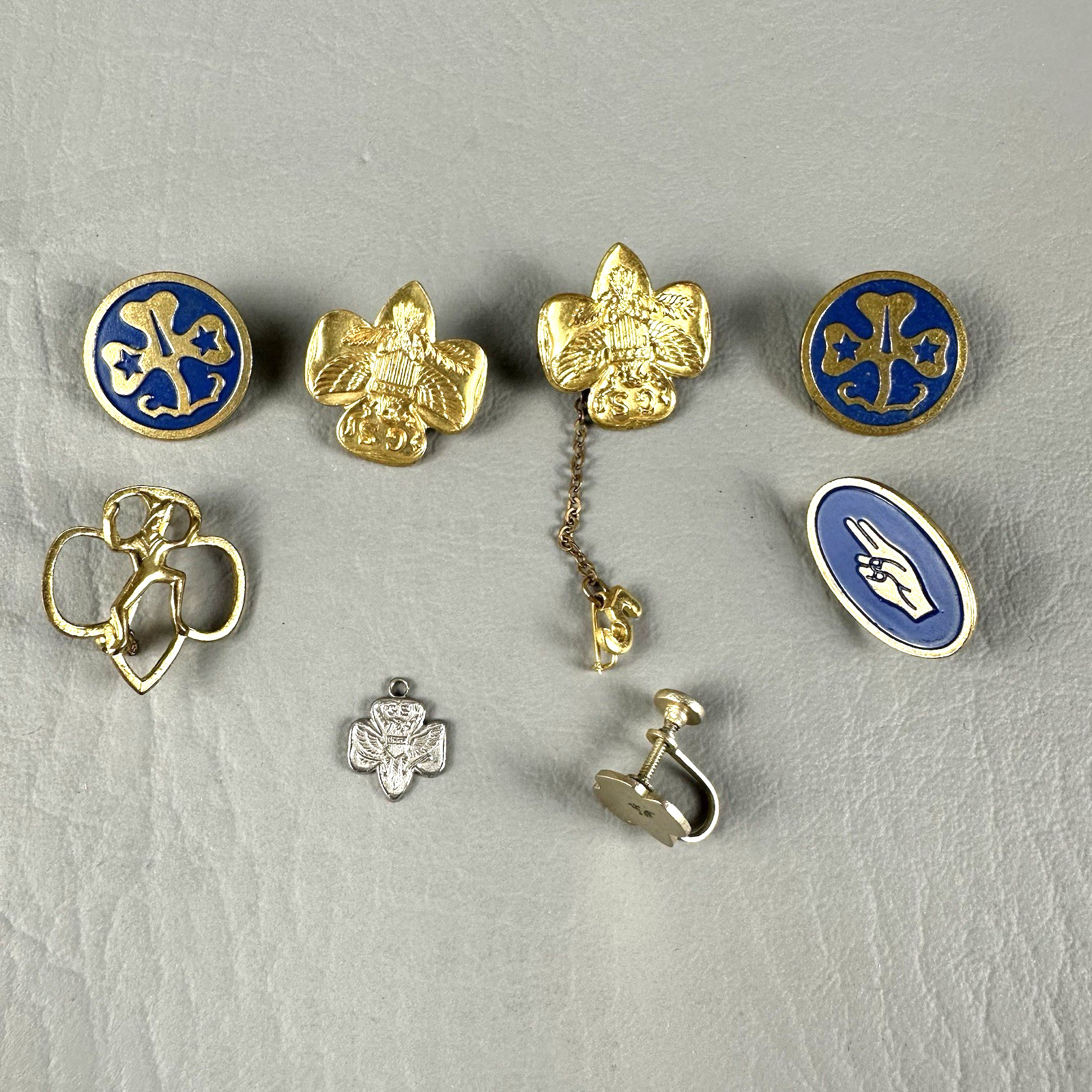 Vintage Girl Scouts Pin Lot Gold Tone Blue Enamel Sterling Silver GSA