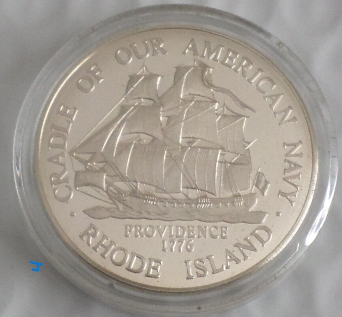 Rhode Island Cradle of Our American Navy Sailing Ship STERLING SILVER Medal 1973