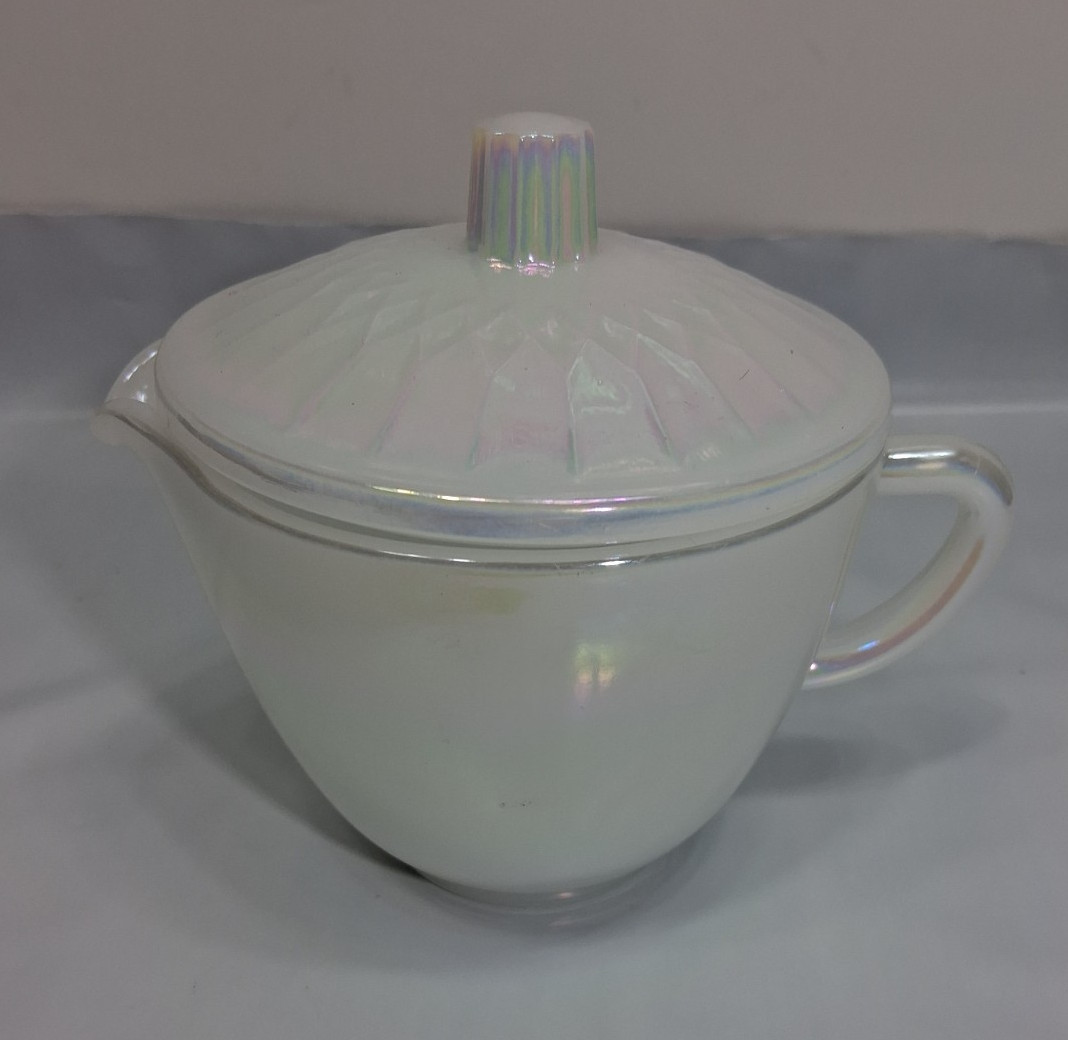 Vintage Federal Glass Moonglow White Pearl Iridescent Milk Glass Creamer