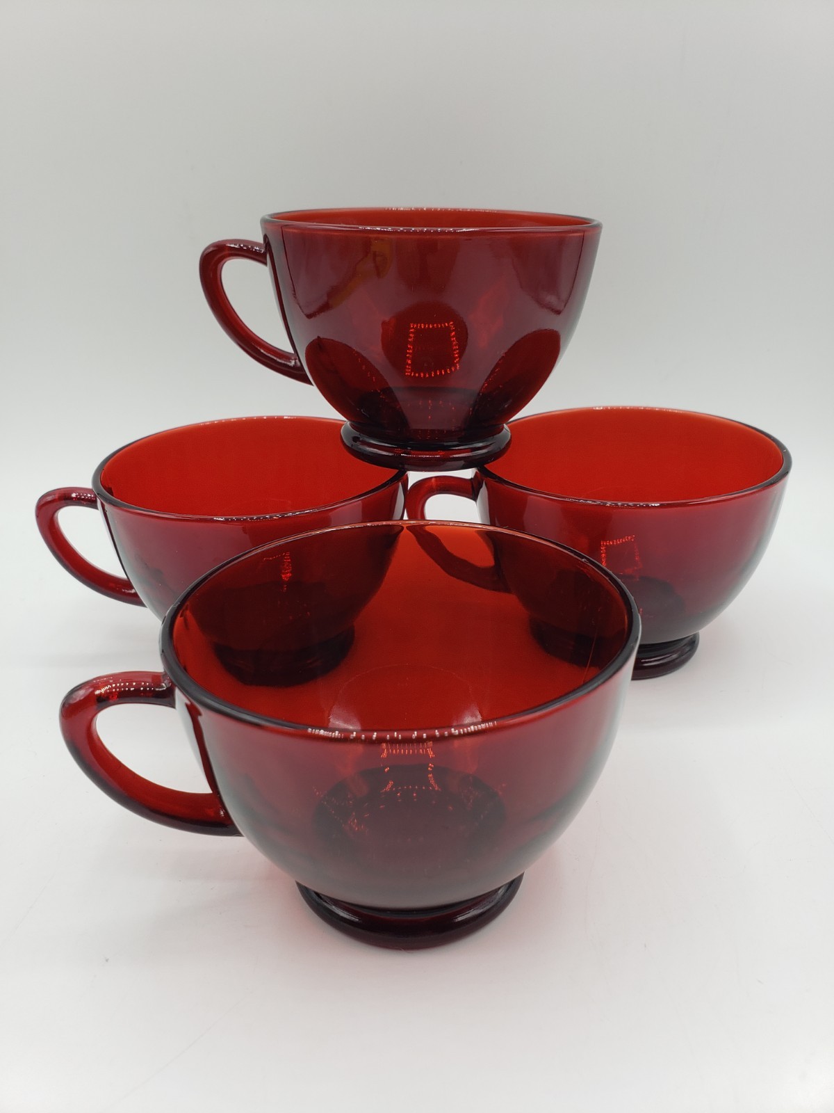 4 Vintage Cups Anchor Hocking Ruby Red 1940\'s Coffe Tea Punch