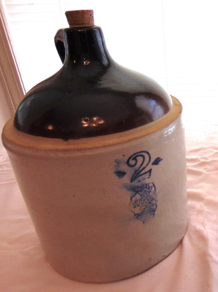 Antique Illinois White Hall SP&S Co 2-Gal 2 Tone Crock Rare Jug 12 x 9 EXC