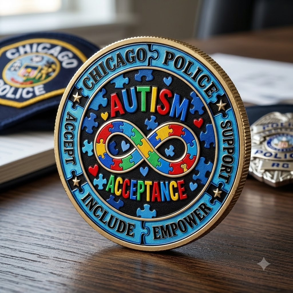 CHICAGO POLICE AUTISM AWARENESS Challenge Coin Puzzle Piece