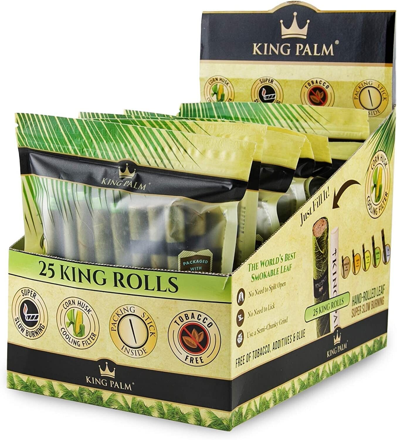 King Palm | King | Natural | Prerolled Palm Leafs | 8 Packs of 25 Each =200Rolls