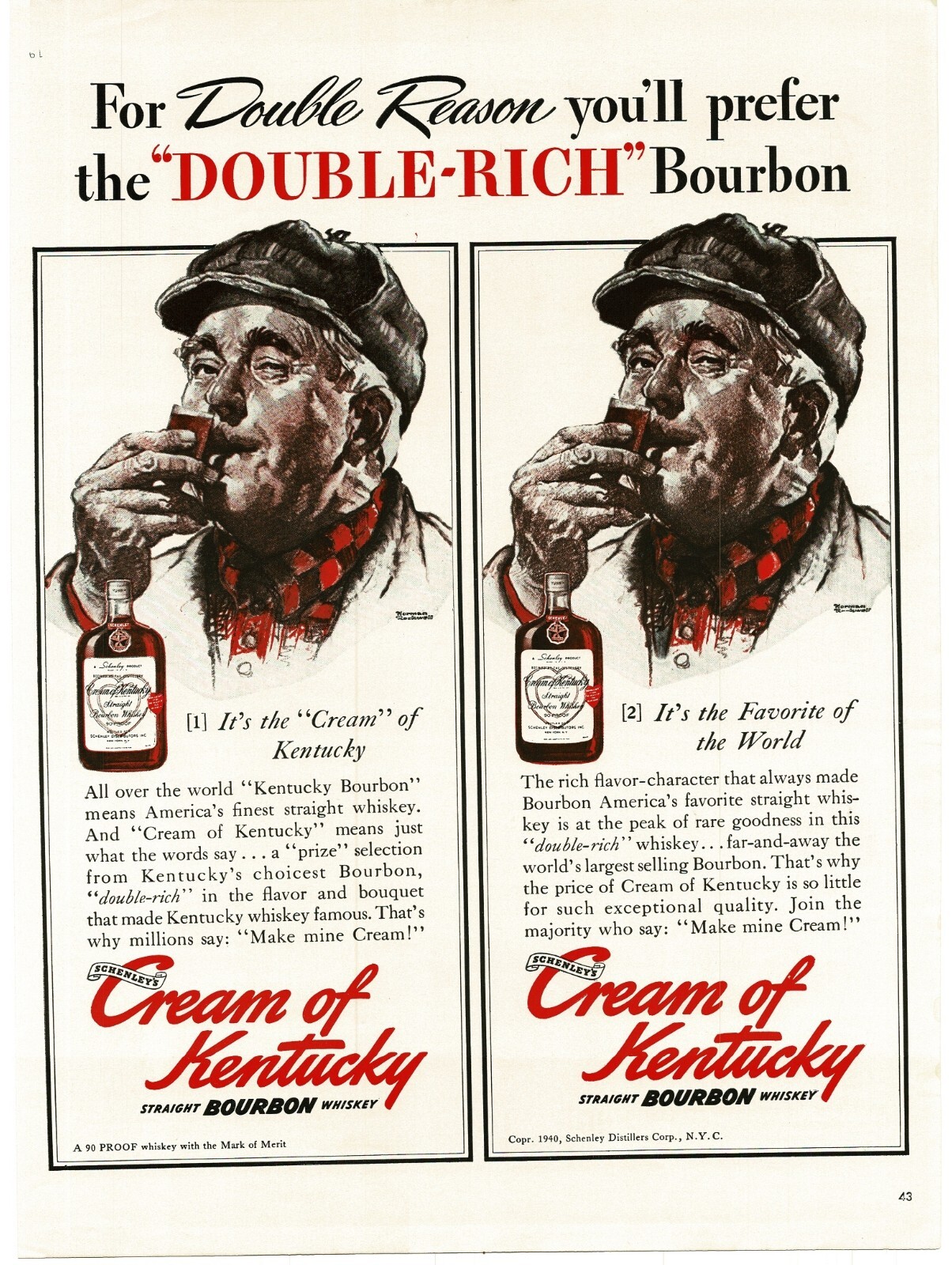 1940 Cream Of Kentucky Bourbon Whiskey hunter NORMAN ROCKWELL art Vintage Ad