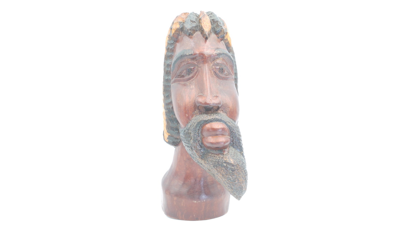 Vintage Hand Carved Wood Jamaican Rasta Man Head Bust Dreadlocks Beard Folk Art