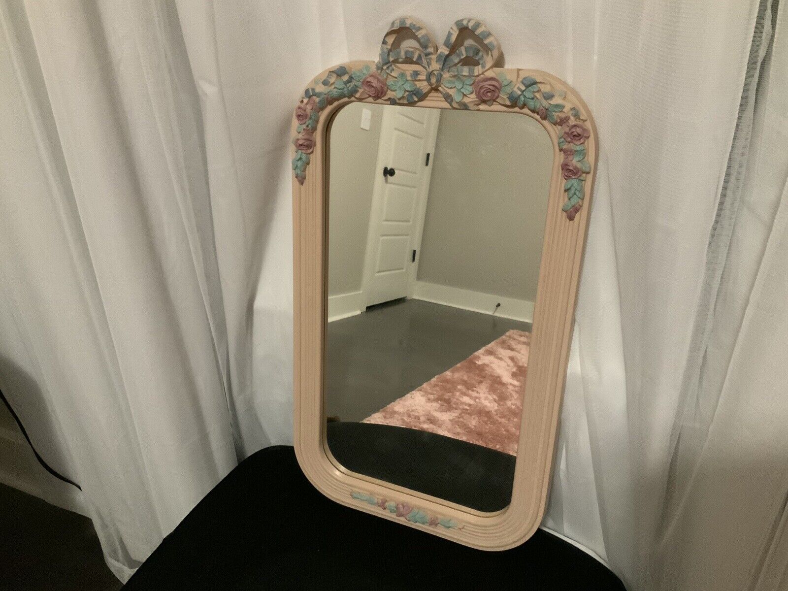 Vintage Mirror Pink Home Interior Large Decorative Resin Bow Decor 24.5x13.5”