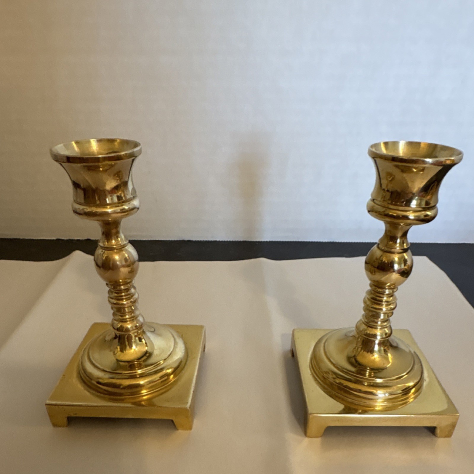 Seiden Solid Brass Square Candle Holders Pair Polished Gold 6 in