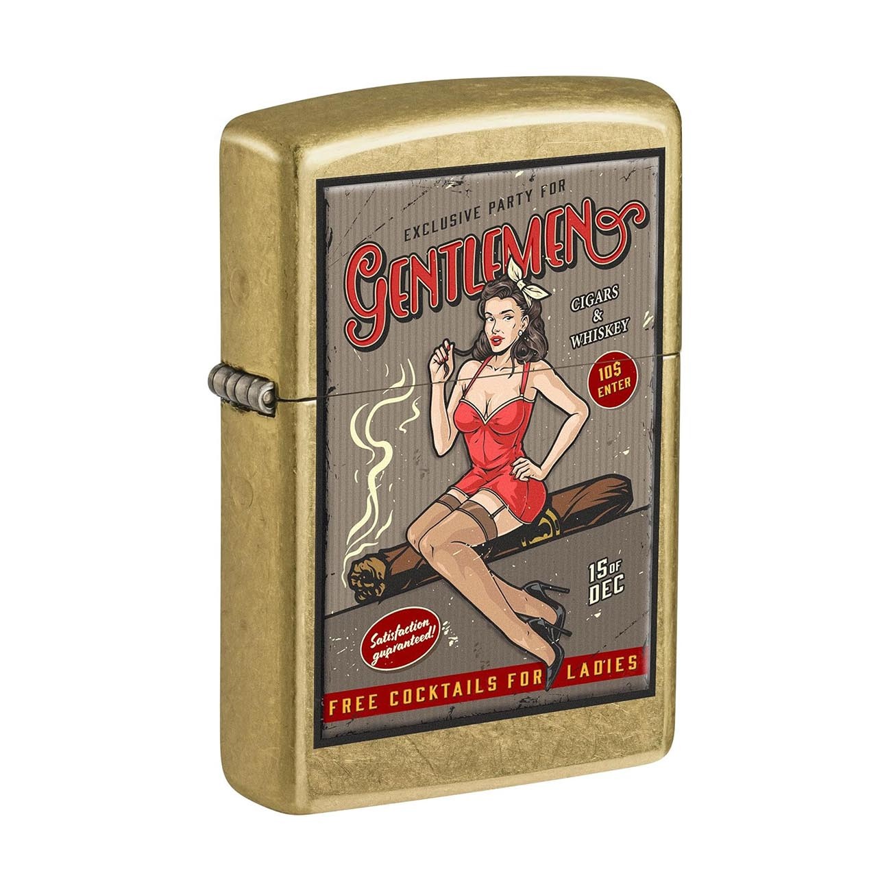 Zippo Vintage Street Brass Lighter Pinup Girl Whiskey Cigars Party Collectible