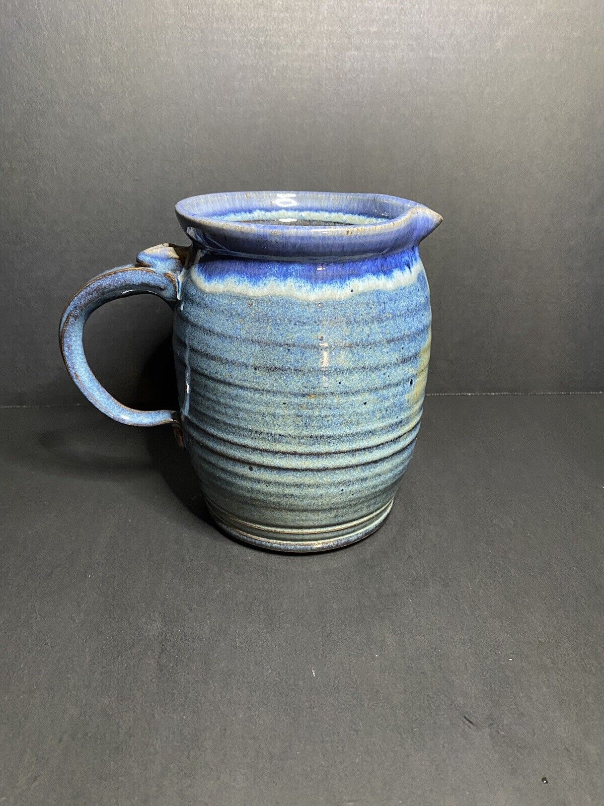 Cedar Creek Craftworks Blue Hand-thrown Pottery Pitcher Signed by Artis