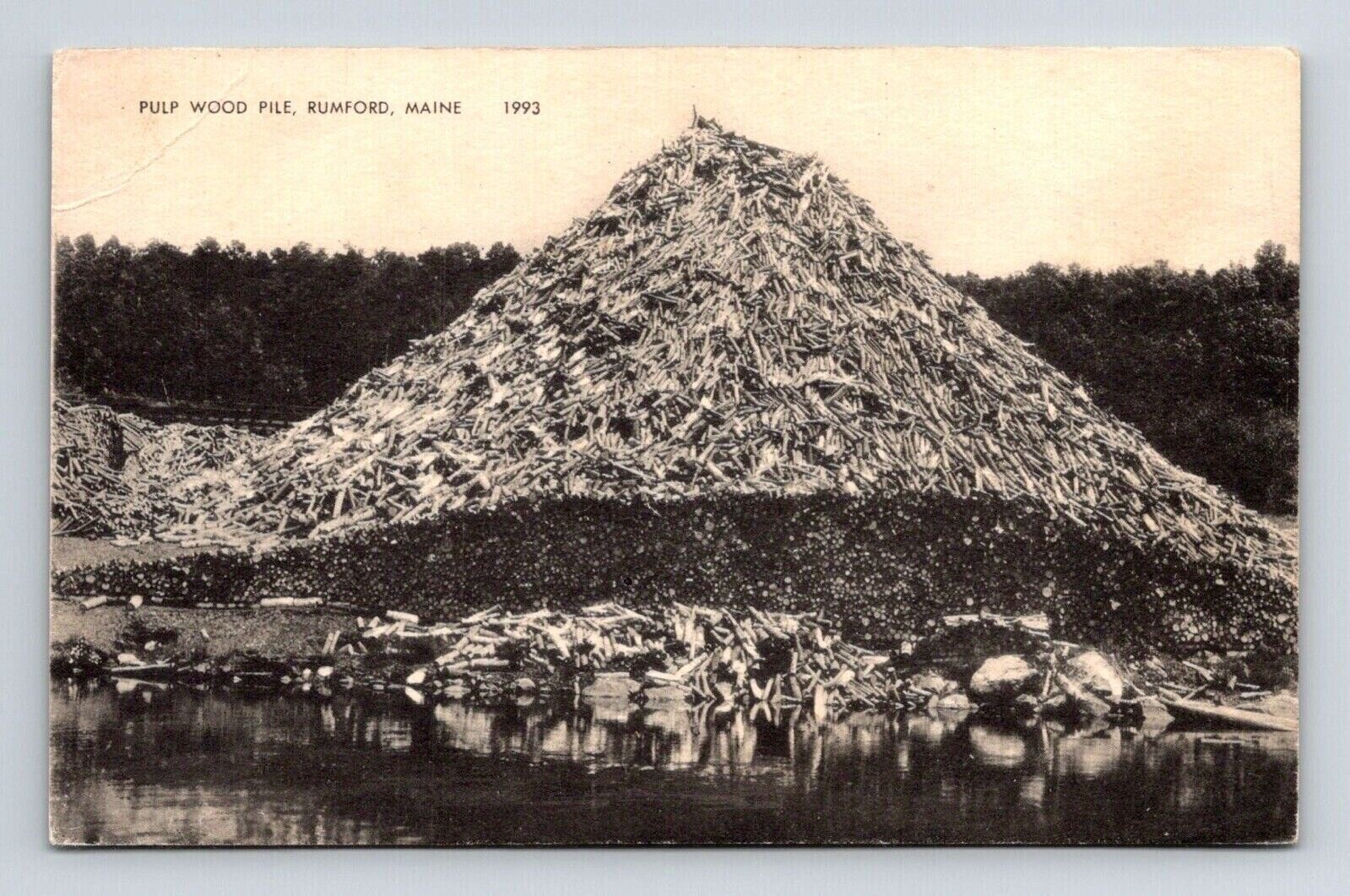 Pulp Wood Pile Rumford Maine ME Postcard PM Hartford CT Connecticut Cancel WOB