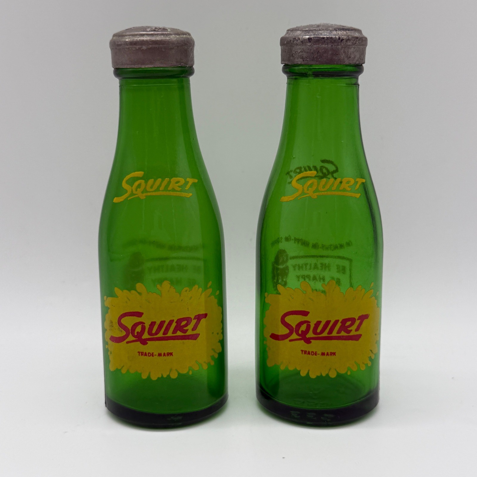 Vintage Squirt Salt and Pepper Shakers Set Metal Tops 