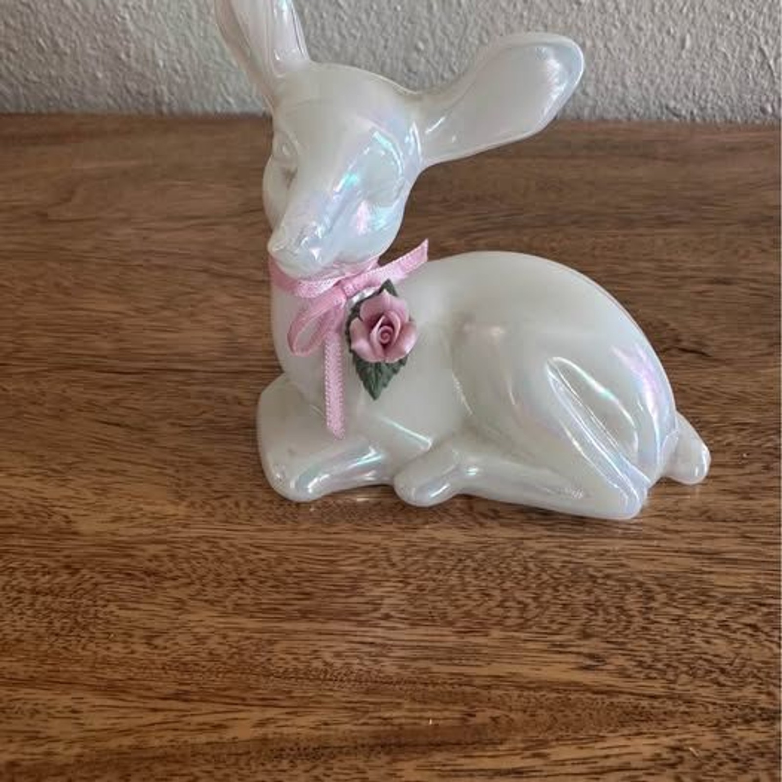 Iridescent Fenton Art Glass Deer Figurine with Pink Rose