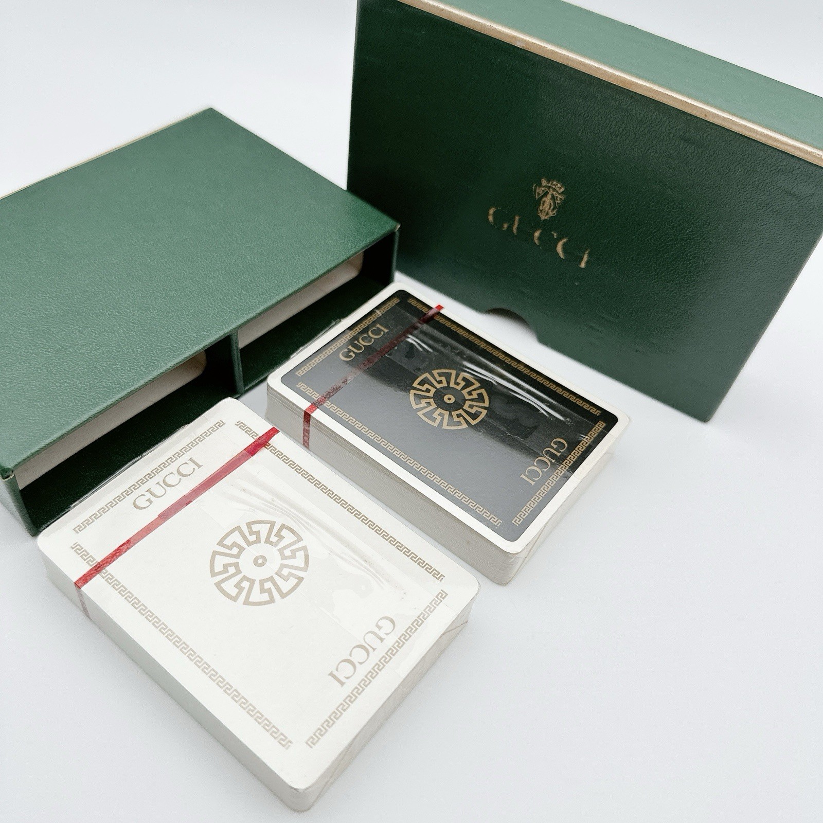 GUCCI Vintage Playing Cards 2 Deck Set Sealed White Black Green Box Rare Sealed