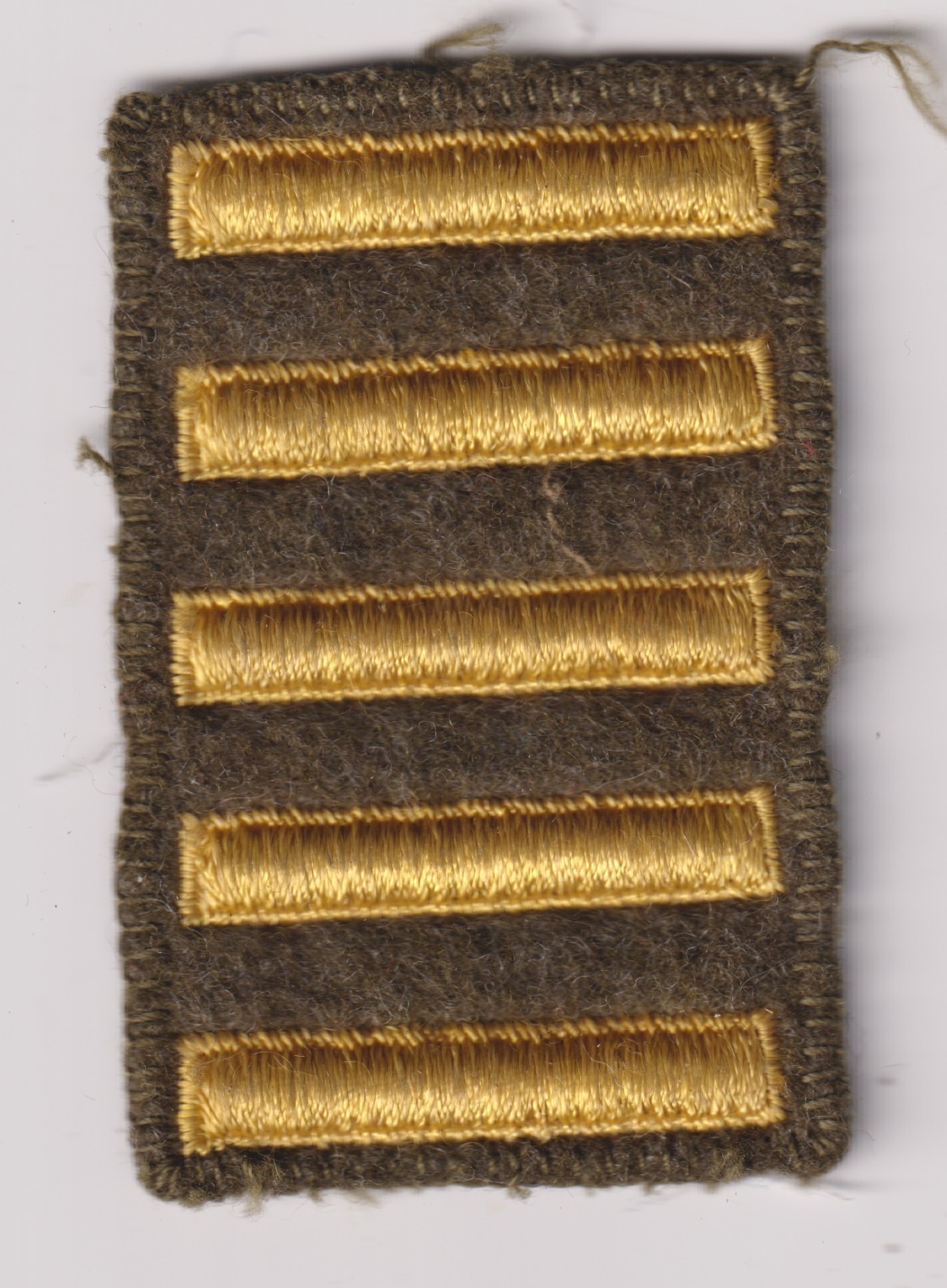 5 overseas service stripes (2.5 years) yellow on brown wool WWII US Army USAAF