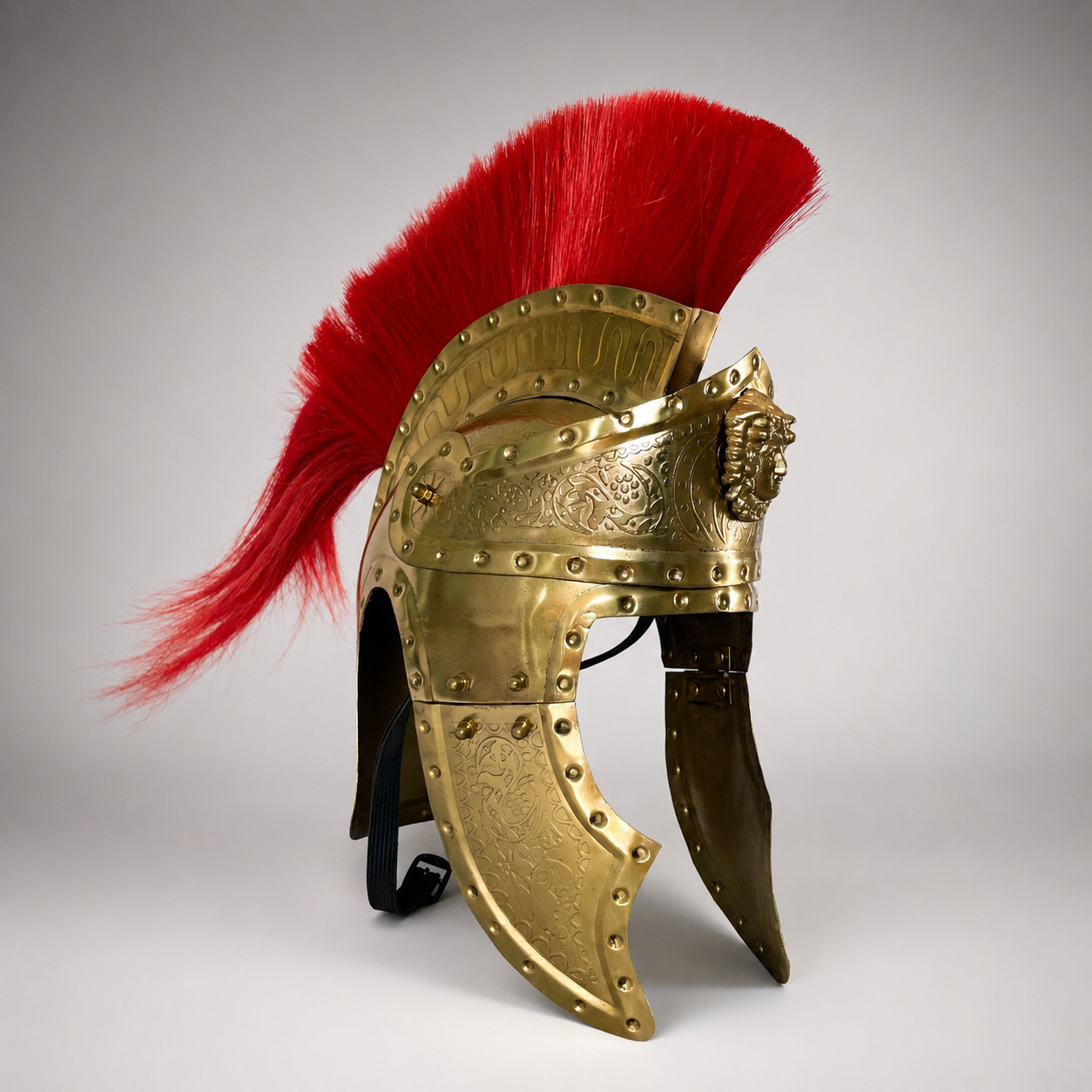 Roman Praetorian Brass Helmet Red Horsehair Plume Medusa LARP Cosplay Armor