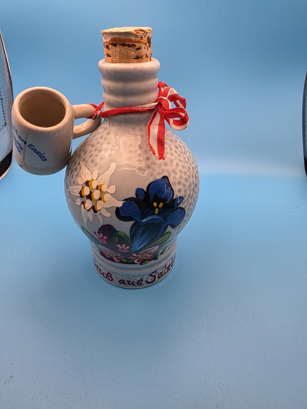 Vintage Schroffen Salzburg Slivovitz Pottery Jug & Mini Mug Hand Painted Austria