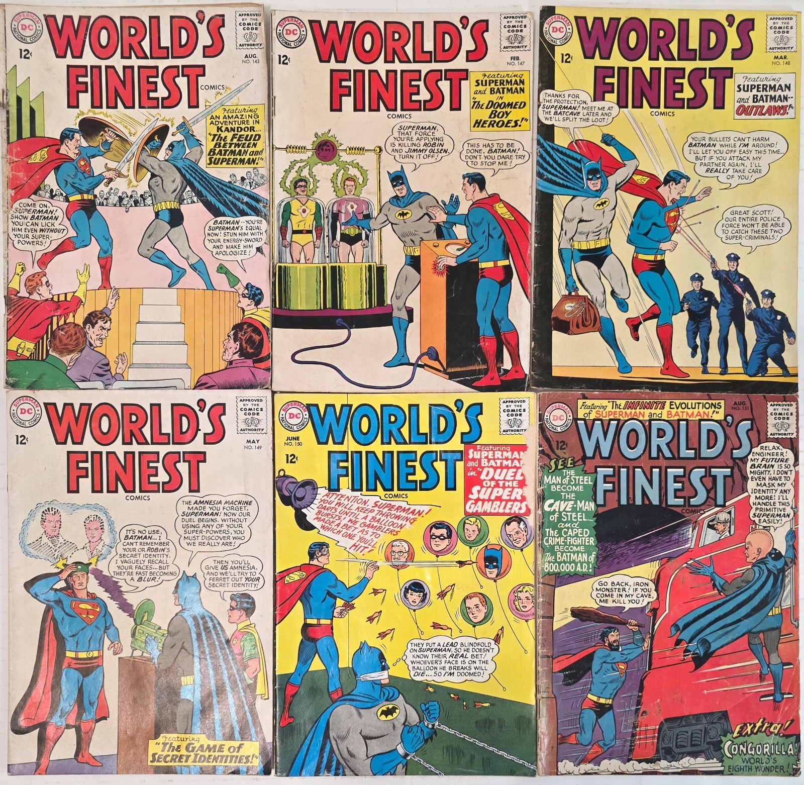 World's Finest Comics Silver Age Lot☆6#143-151*VG G 1964 Curt Swan George Klein