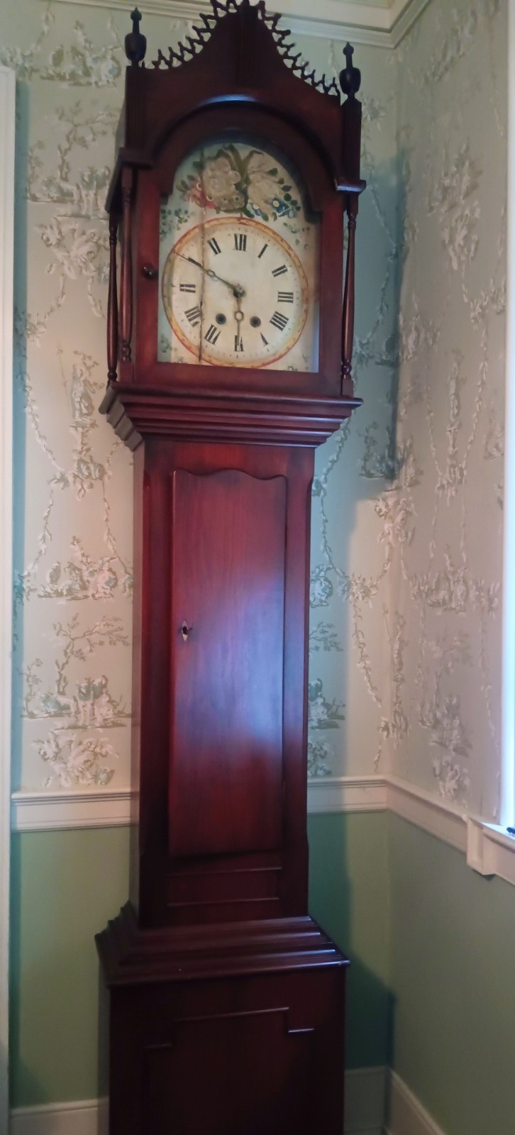Antique Grandfather Clock   Painted Wood Dial 
