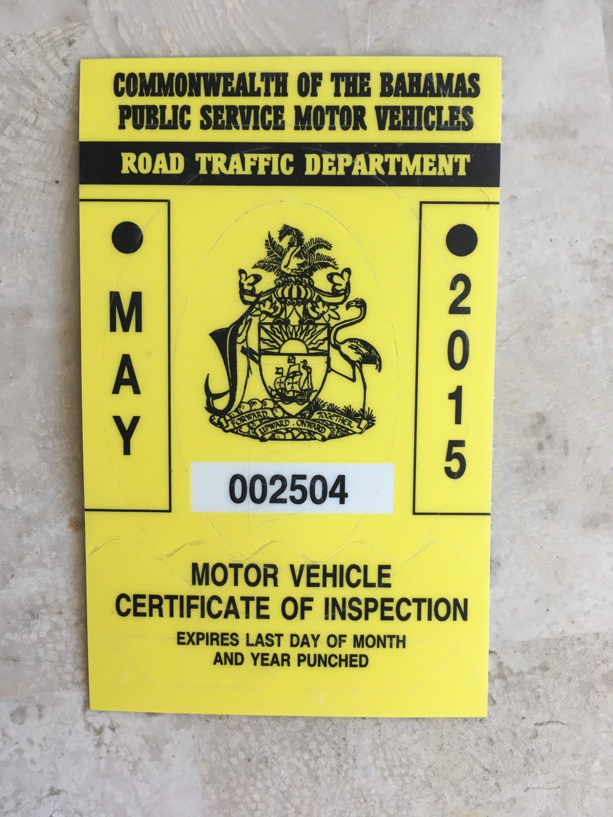 Extremely Rare BAHAMAS MOYOR VEHICLE INSPECTION WINDSHIELD STICKERS, MINT COND.