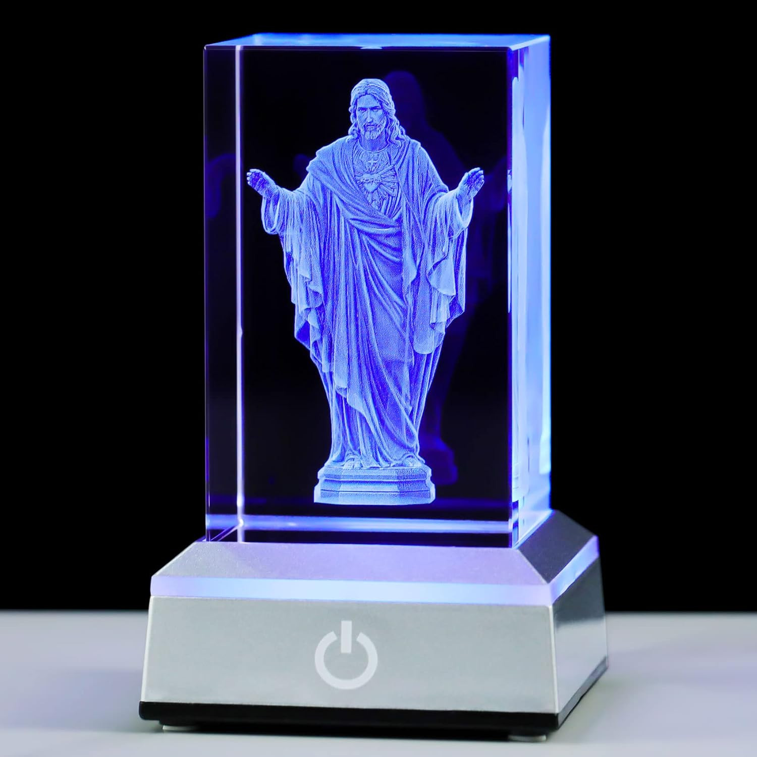 YWHL 3D Crystal Sacred Heart of Jesus Figurine with Colorful Light Base, Laser E