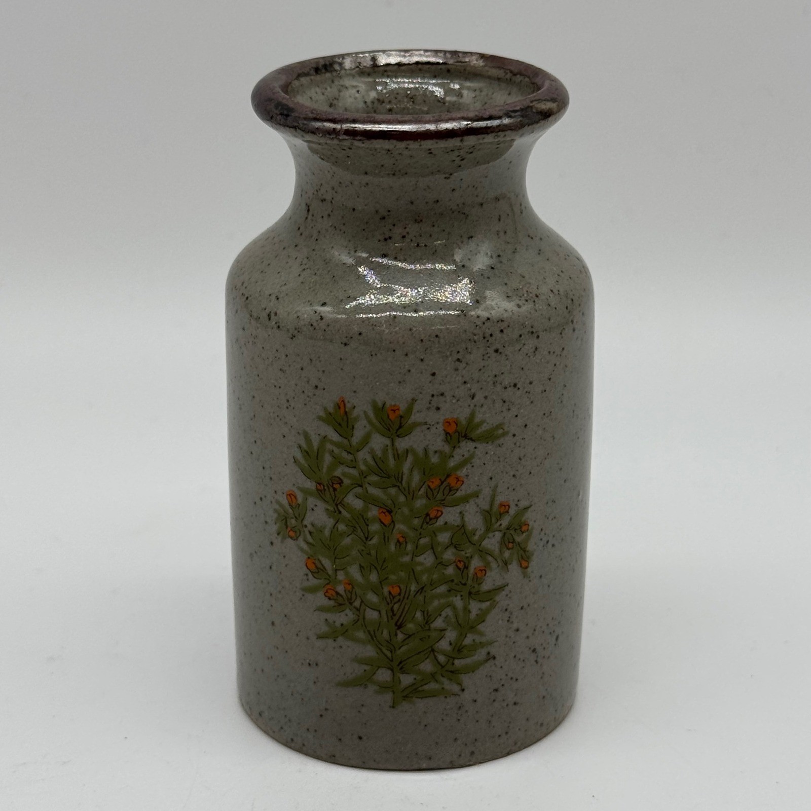 Vintage Takahashi Japan Speckled Stoneware Bud Vase Orange Wildflower Herb Retro