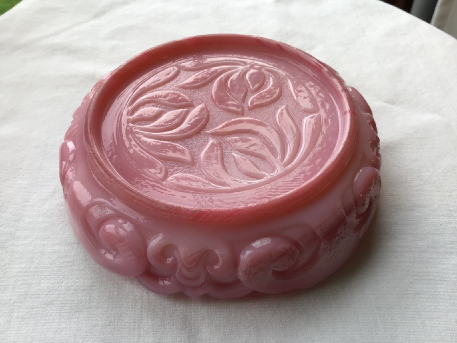 VINTAGE FENTON ART GLASS ROSALENE PINK CANDY DISH OGEE BASE