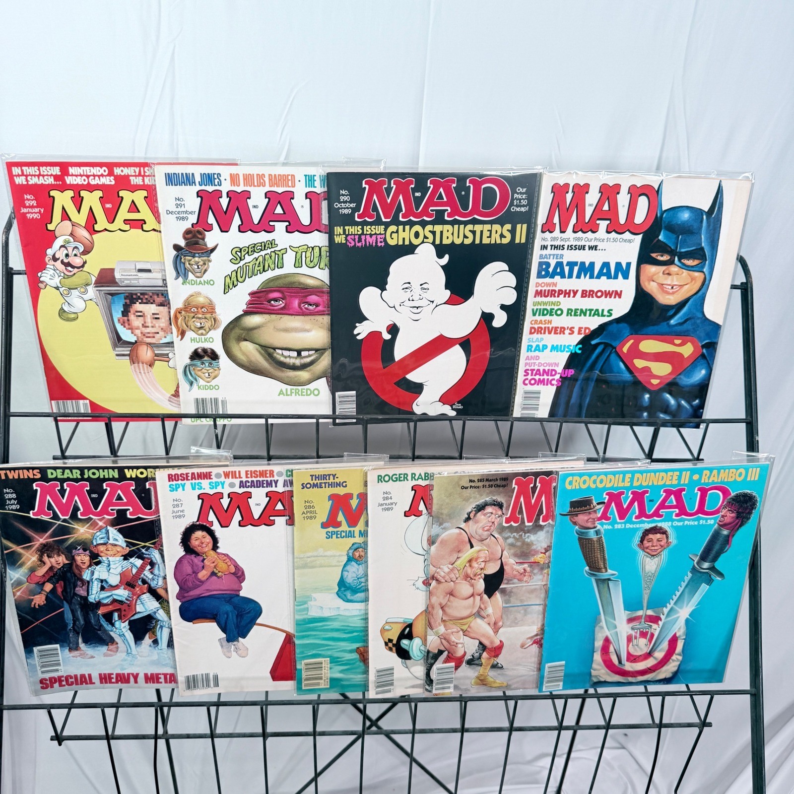Vintage MAD Magazine 283-292 Lot 10 Issues 1988-90 Batman TMNT Mario Nintendo