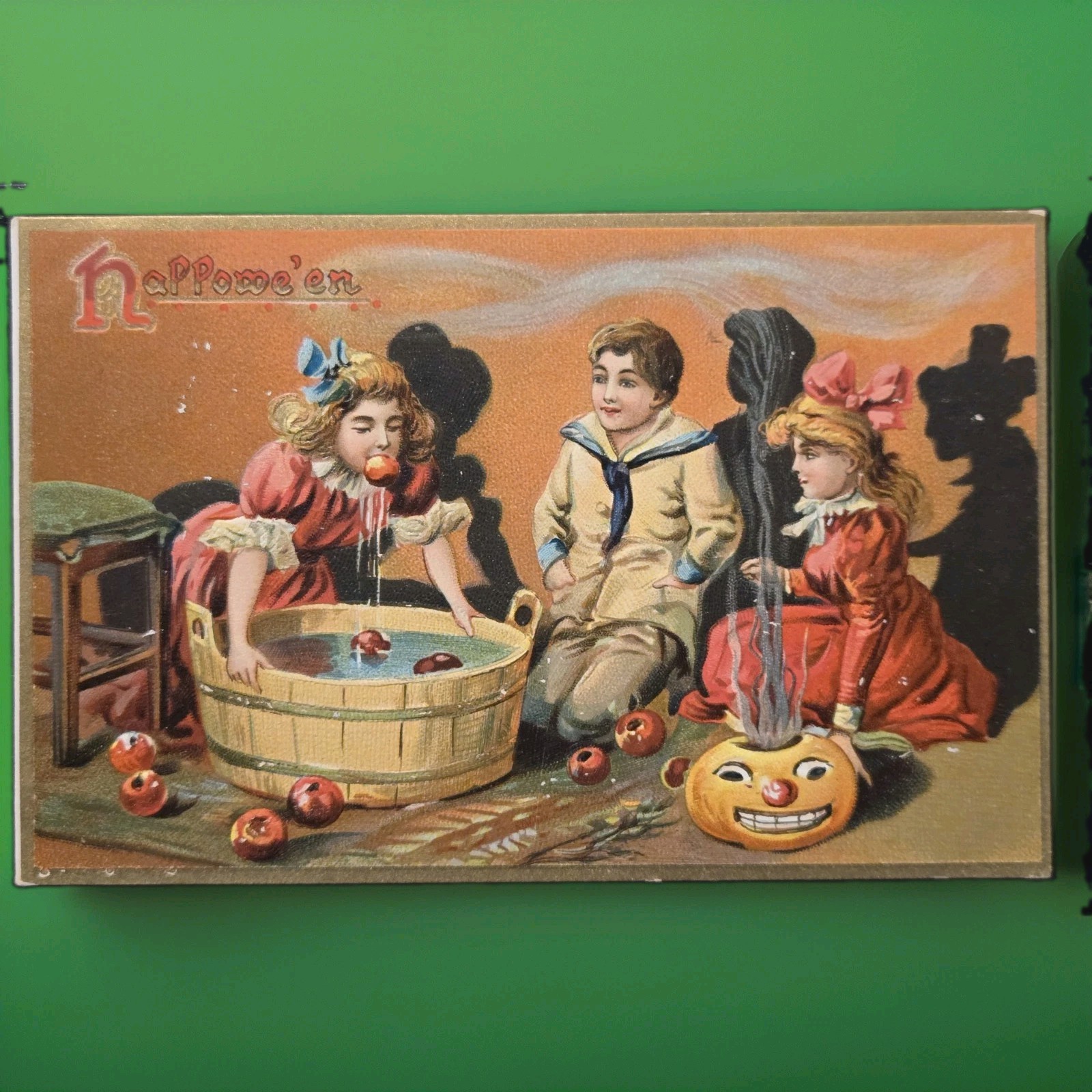 Vintage TUCK\'S Halloween Postcard No.150 Children Dunking for Apples JOL 1908 Vintage TUCK\'S Halloween Postcard No.150 Children Dunking for Apples JOL 1908