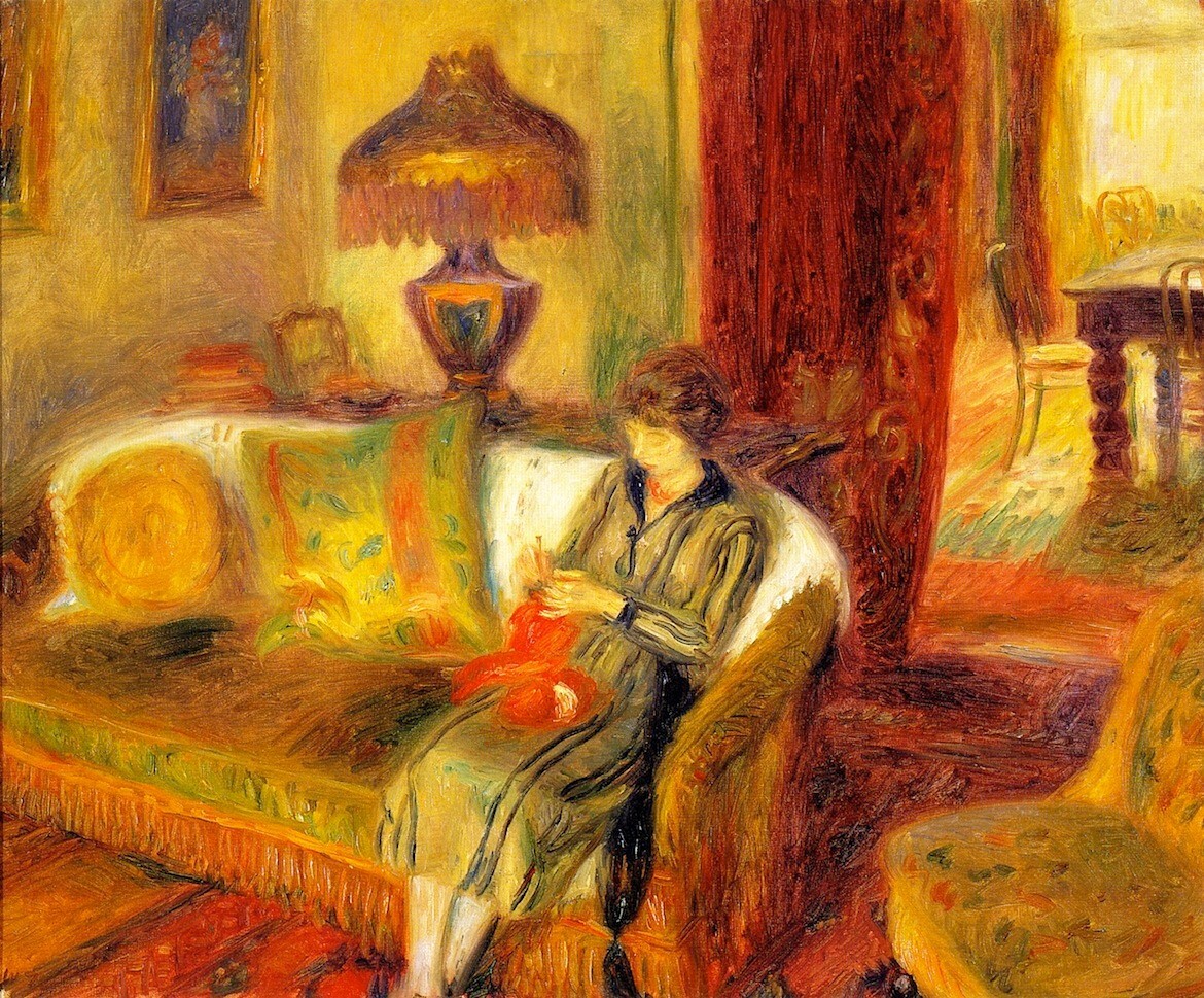 Oil painting The-Artist\'s-Wife-Knitting-William-James-Glackens-oil-pai