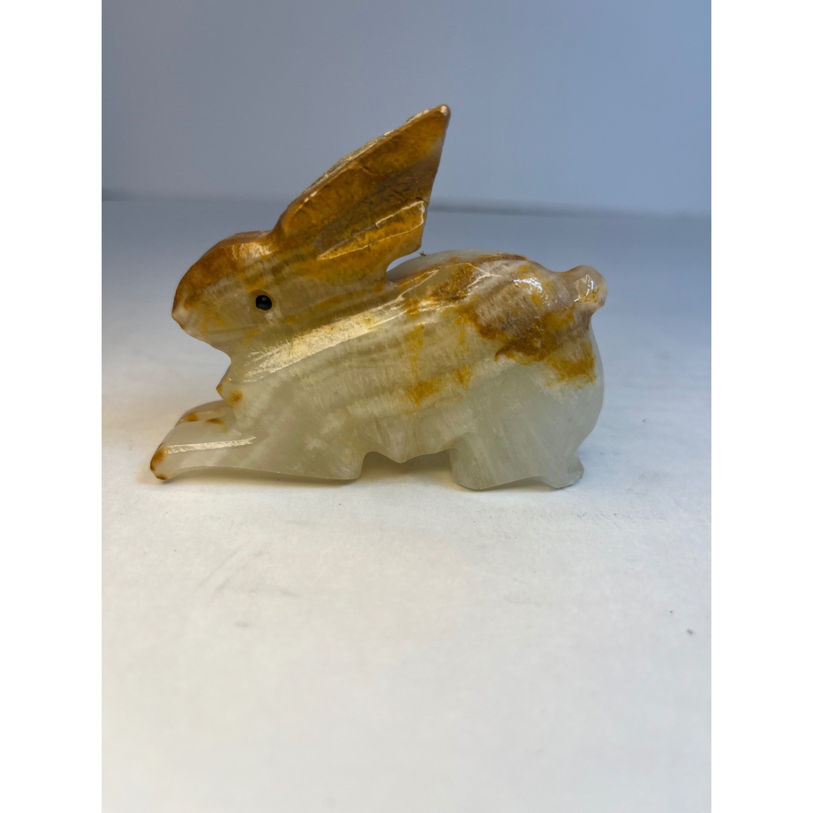 Vintage Carved Onyx Stone Rabbit Figurine Banded Agate Hare Bunny Figurine