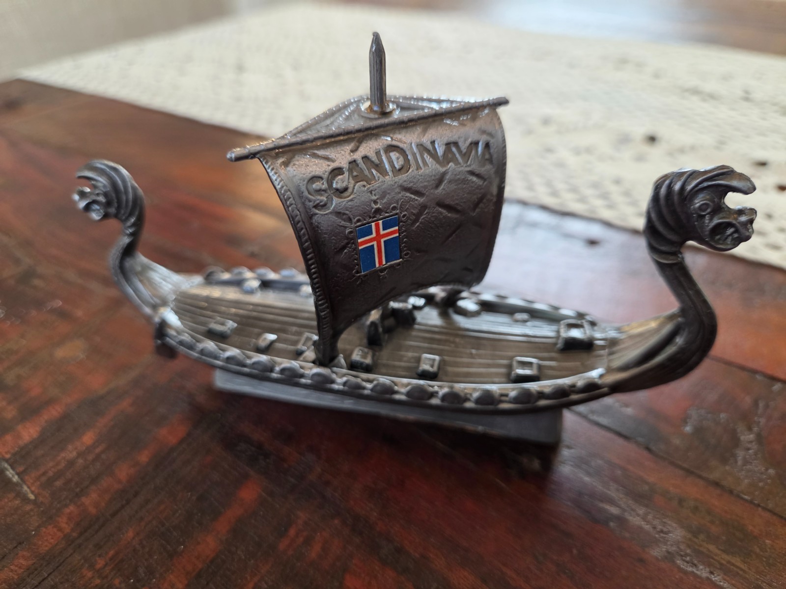 Vintage Scandinavia Metal Viking Longship Figurine