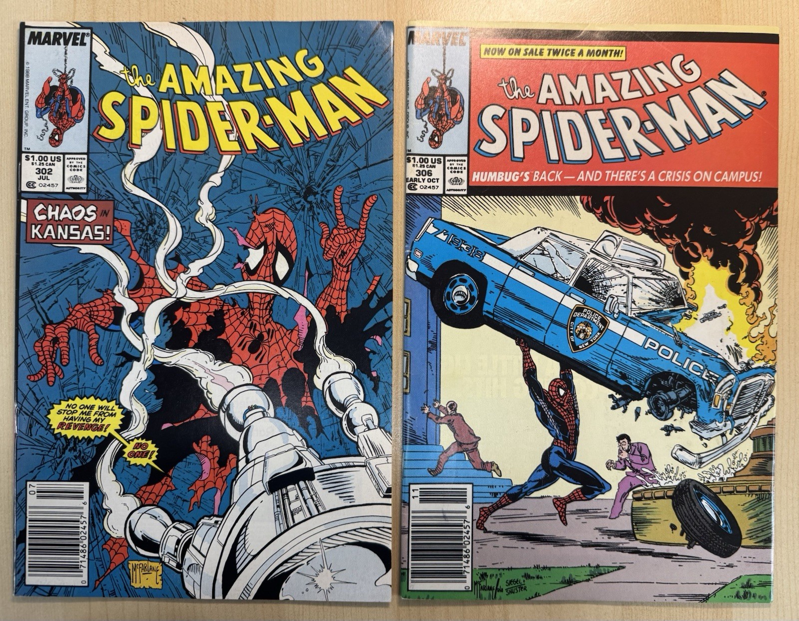 Lot Amazing Spider-Man #302 & 306 💎 Rare Mark Jewelers Inserts, Todd McFarlane