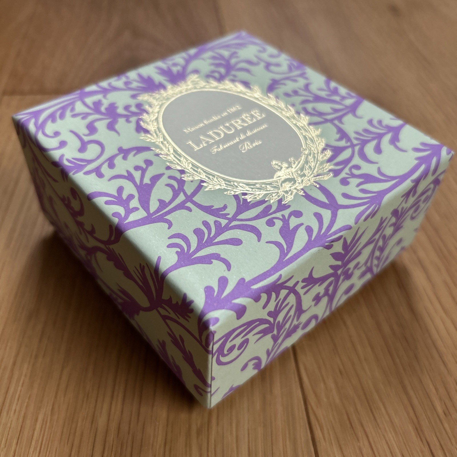 Laduree Paris Macaron Box Empty Small Green + Purple  Box - 4” X 4” X 2”