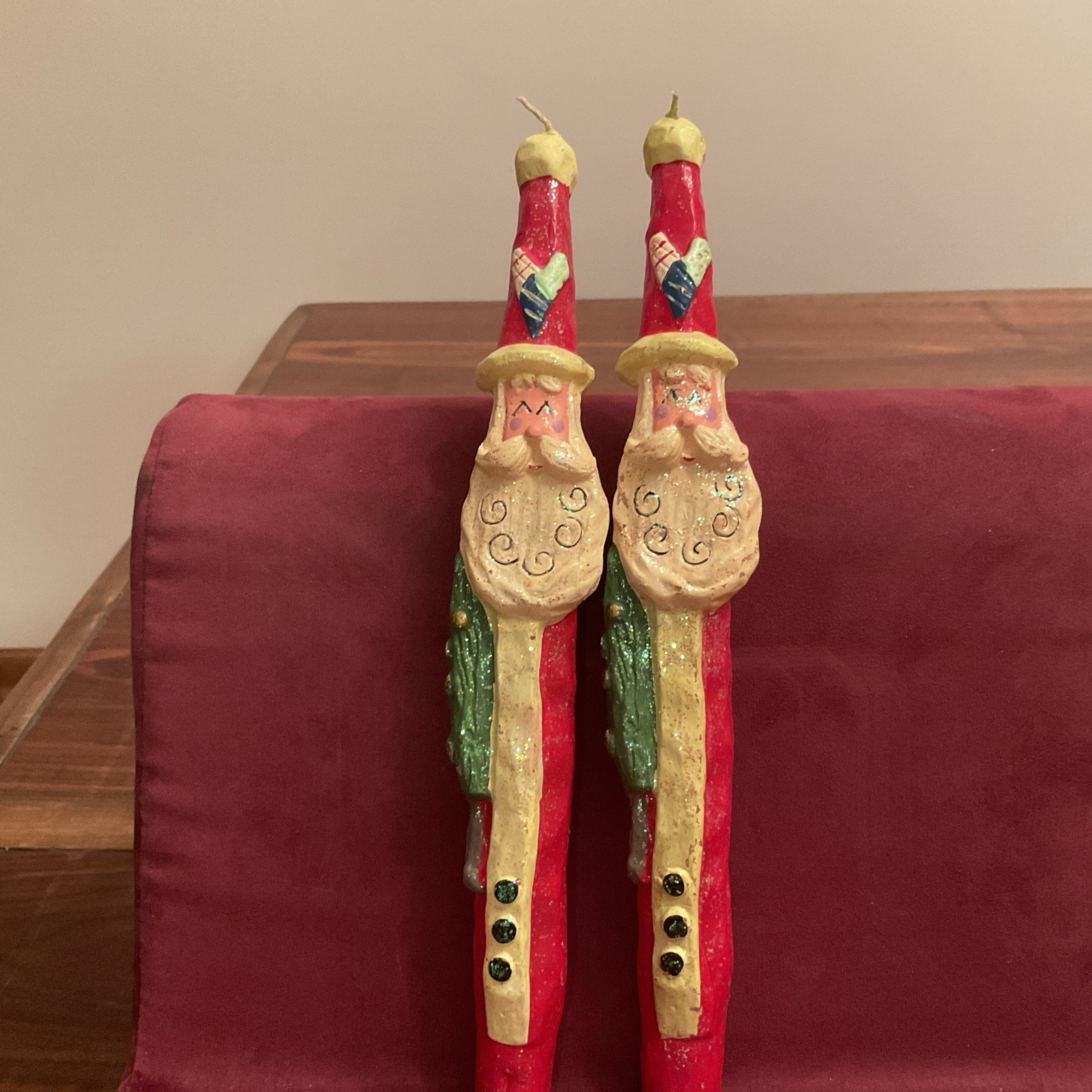 Vintage Pair Of Sculpted Old World Santa Clause Taper Christmas Candles