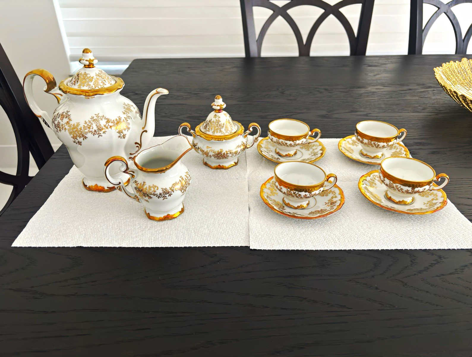 Vintage Weimar Porzellan Katharina 14051 24K Gold Demitasse Coffee Set GDR 1973