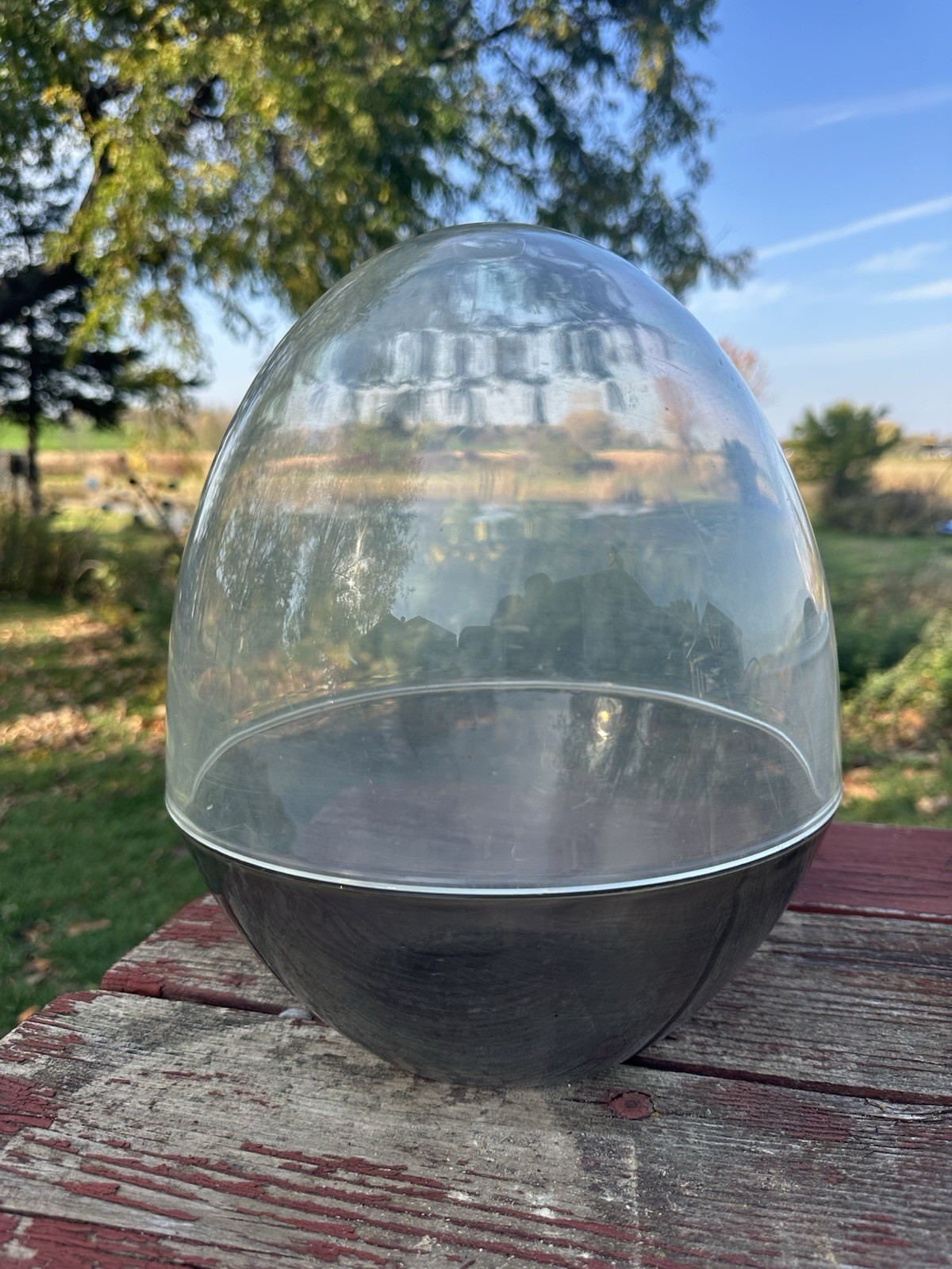 Vintage MCM Tabletop Terrarium Egg 2pc Clear & Smokey Accalac Plastic 12’ Vintage MCM Tabletop Terrarium Egg 2pc Clear & Smokey Accalac Plastic 12’