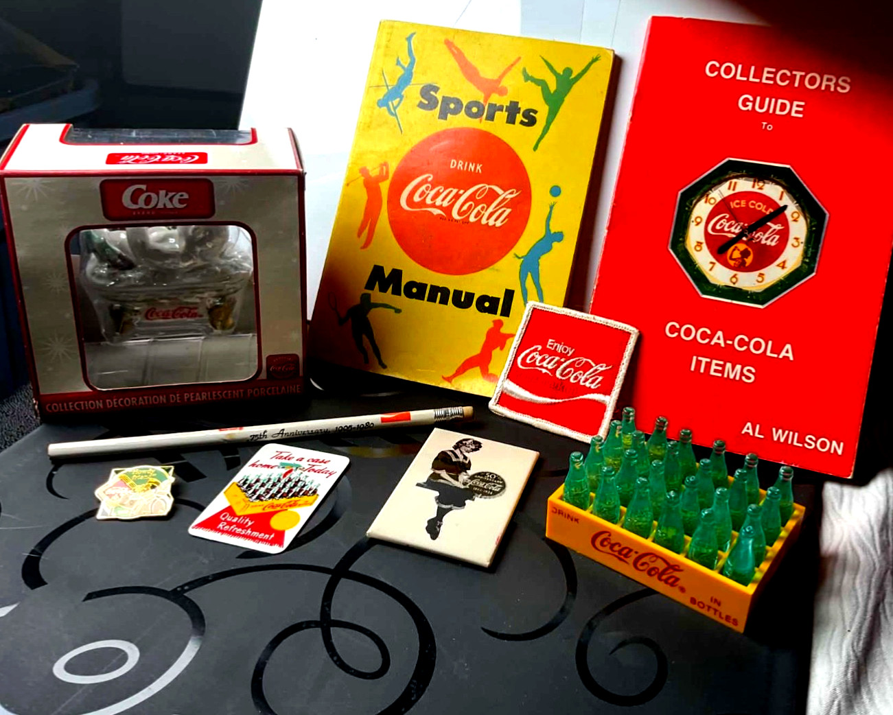 Vintage Coca-Cola Collectibles Lot - Mini Bottles Crate, Books, Porcelain Decor Vintage Coca-Cola Collectibles Lot - Mini Bottles Crate, Books, Porcelain Decor