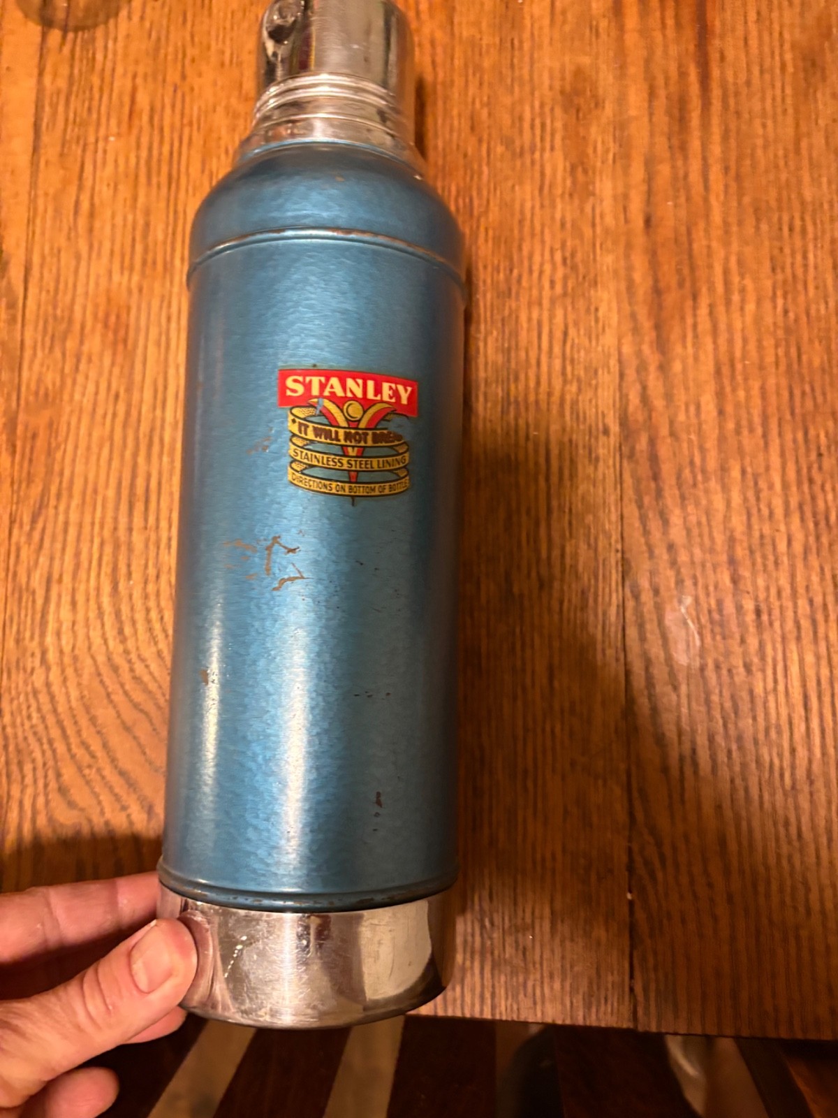 Vintage Blue Stanley Thermos Vacuum Super-Vac Antique/Rare Pre-1970 USA 1 Quart