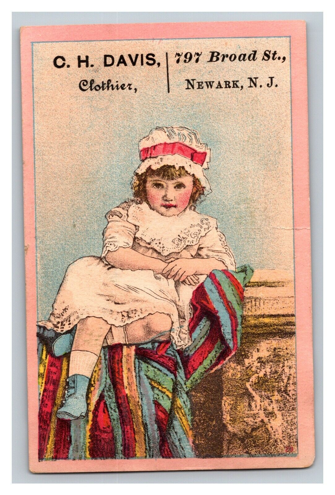 Vintage 1880\'s Victorian Trade Card C.H. Davis Clothier Broad St. Newark NJ