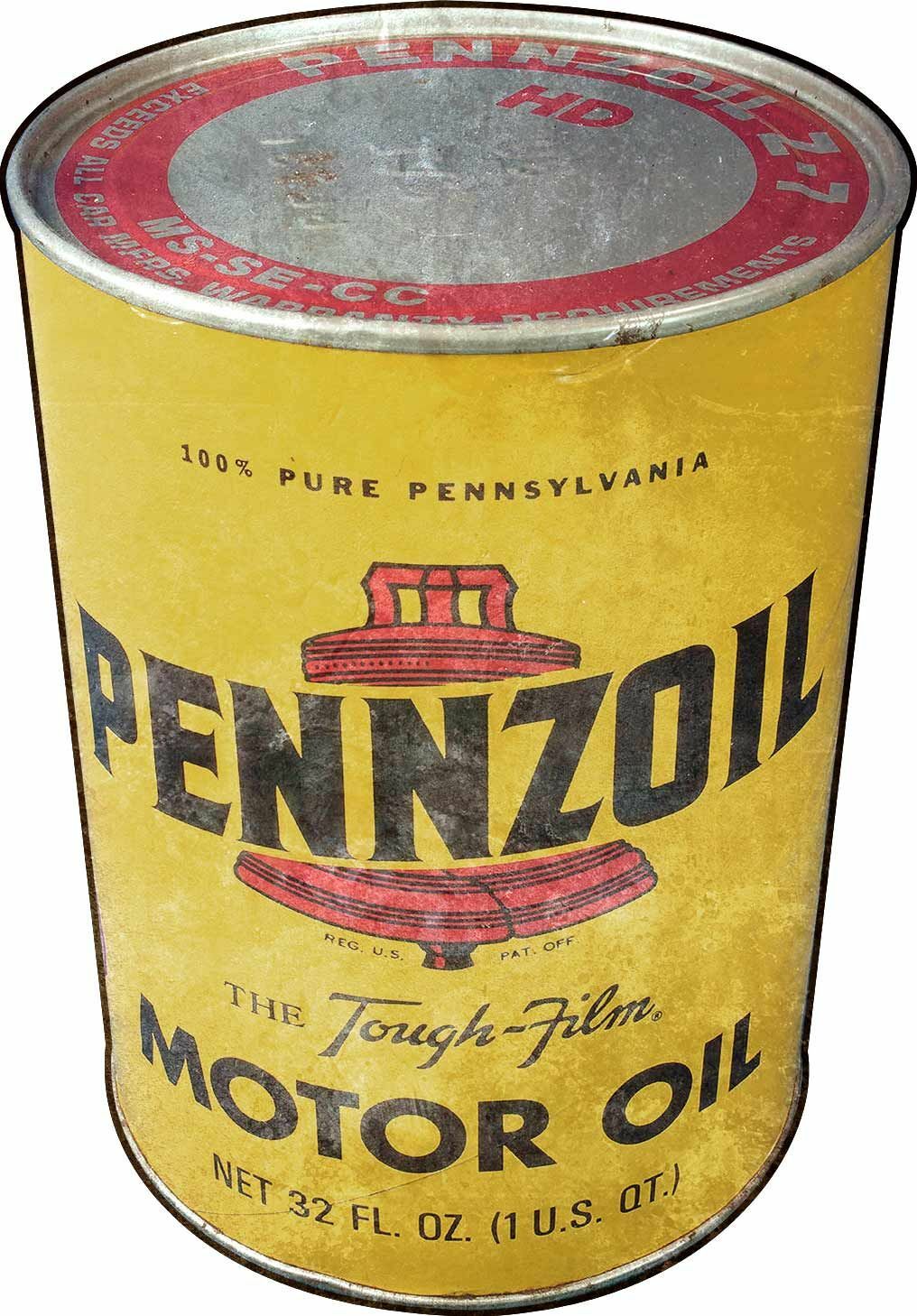 PENNZOIL MOTOR OIL 1960 LOGO QUART CAN SHAPED HEAVY DUTY USA MADE METAL ADV SIGN