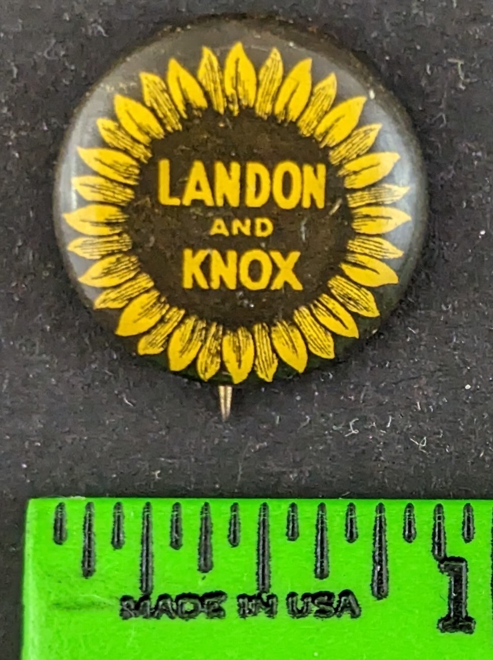 Vintage 1930s Landon and Knox Sunflower GOP Presidential Campaign Pinback Pin