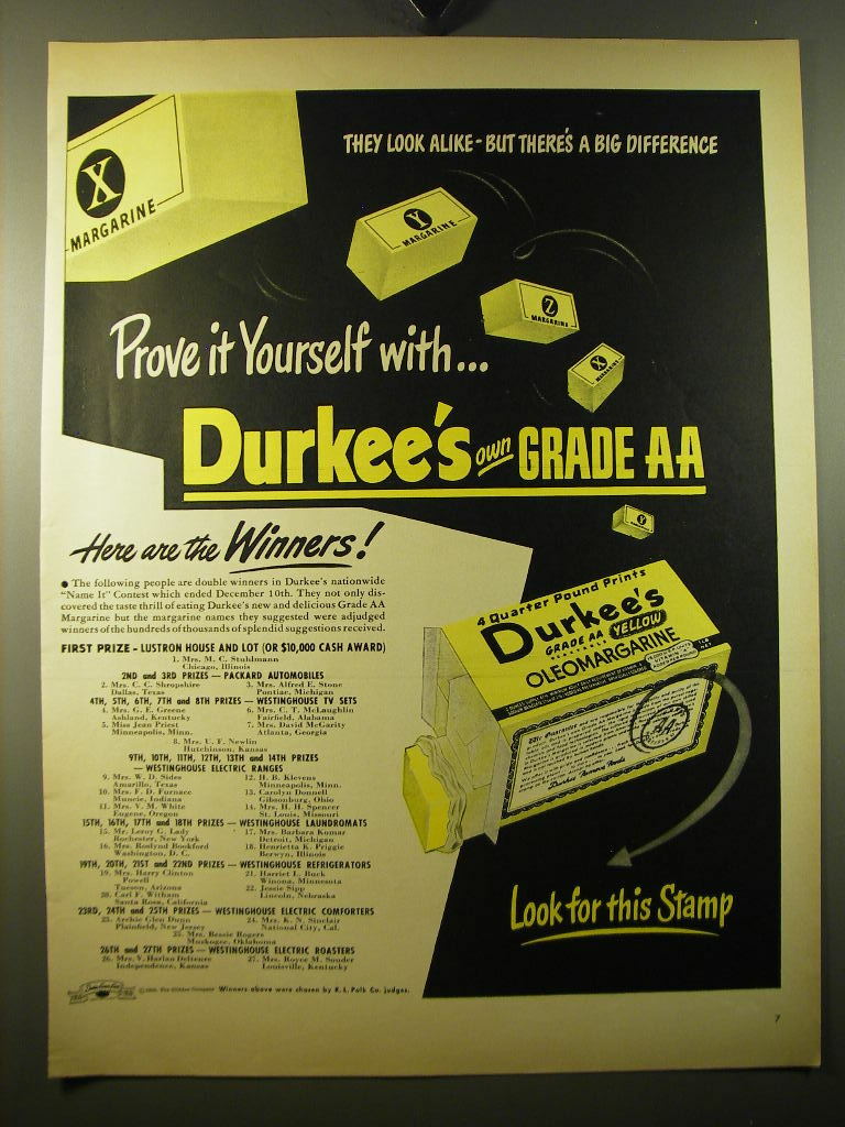 1950 Durkee\'s Oleomargarine Ad - Prove it yourself with.. Durkee\'s own Grade AA
